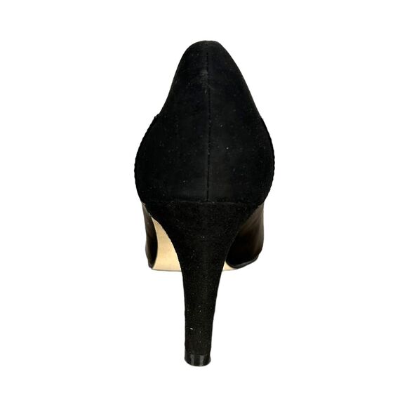 SACHA LONDON Womens US 9 Patent Leather Black Kid Suede Almond Toe Pump Shoe NEW - Picture 4 of 5